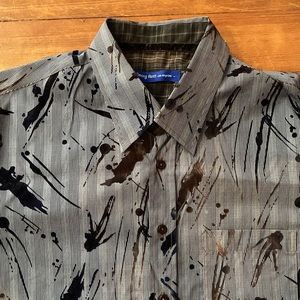 Georg Roth Men’s Dressy Causal Shirt Size Large Navy and Brown Velvet Detail